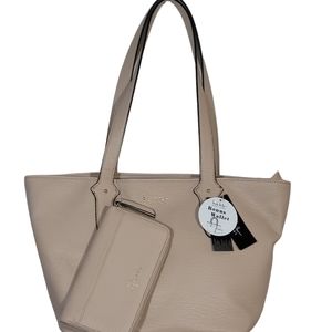 Nicole Miller New York Latte Color Pebble Leather Tote Shoulder Bag With Wallet